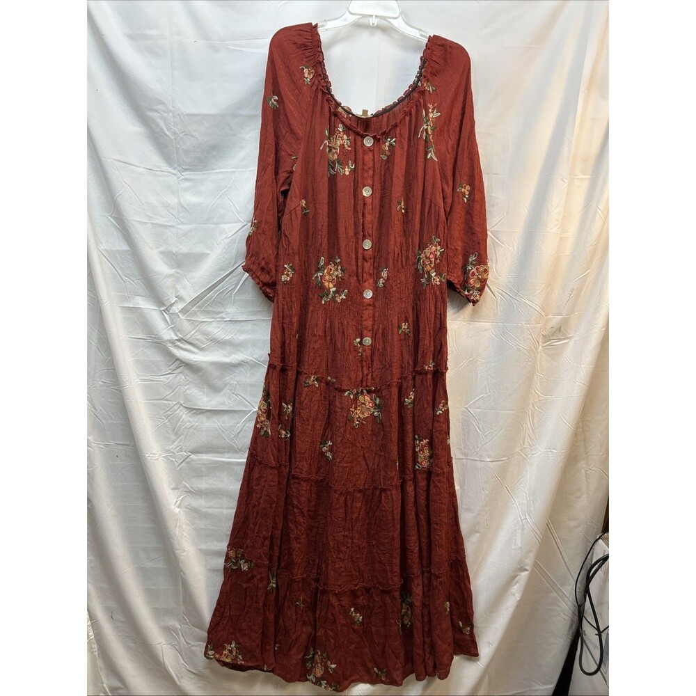 Fig and Flower Dress Women’s 3X Embroidered Tierd Boho Maxi Peasant Ruffle